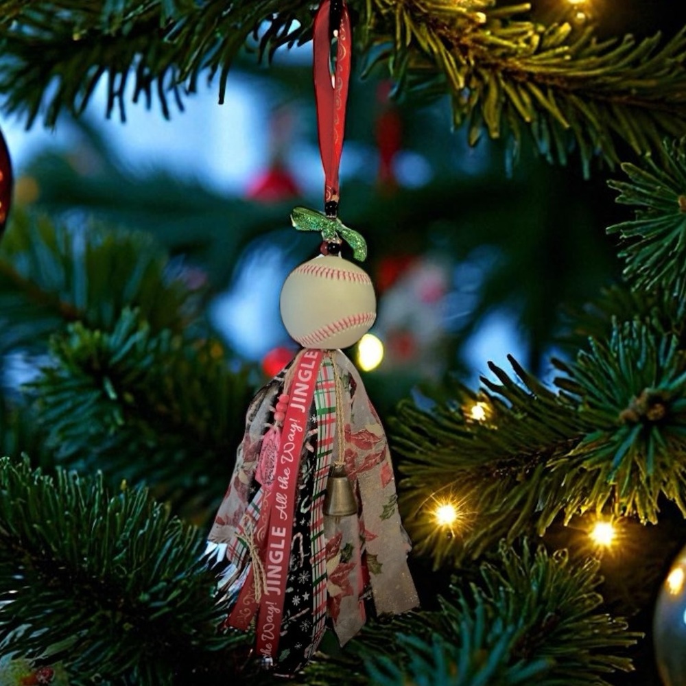Festive Baseball Holiday Shaker Tassle Ornament